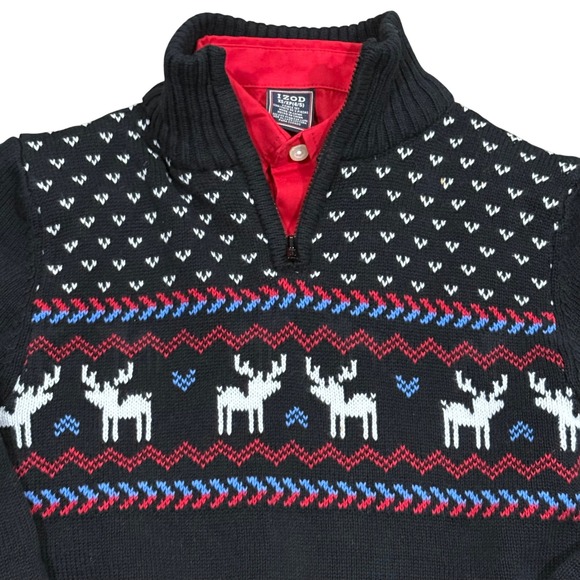 Kids IZOD Fair Isle Reindeer 1/4 Zip Sweater & Red Collared Shirt Set - Picture 8 of 10